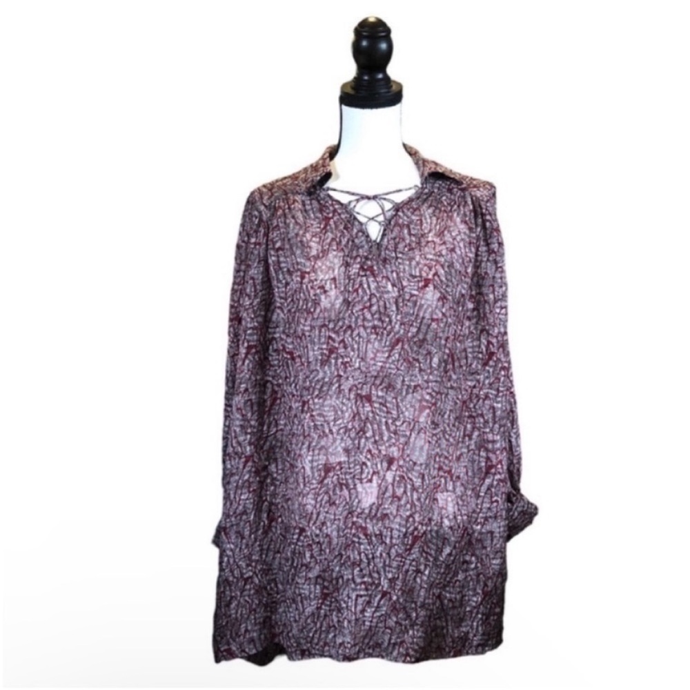 Rebecca Minkoff 100% Silk Abstract Print Mini Tunic Shirt Dress Sheer Boho XS